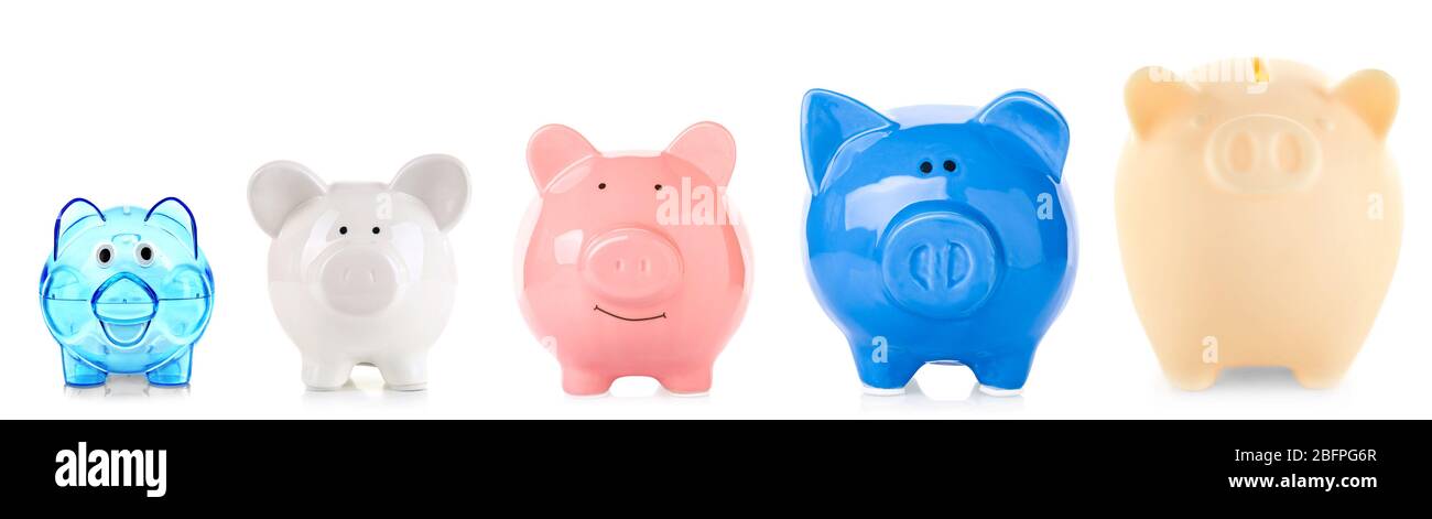 Set of piggy banks on white background Stock Photo - Alamy