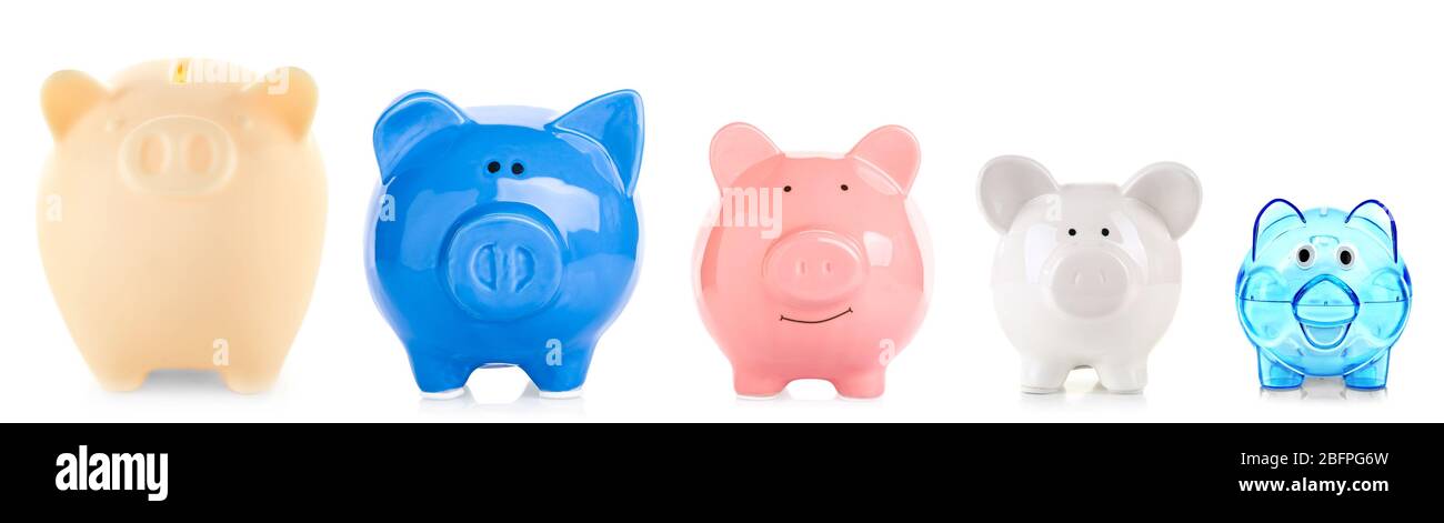 Set of piggy banks on white background Stock Photo - Alamy