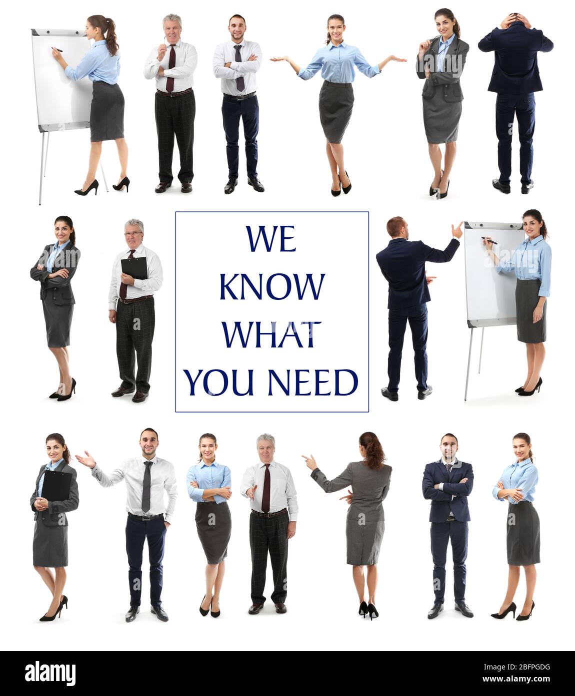 Support concept. Professional staff and text WE KNOW WHAT YOU NEED on