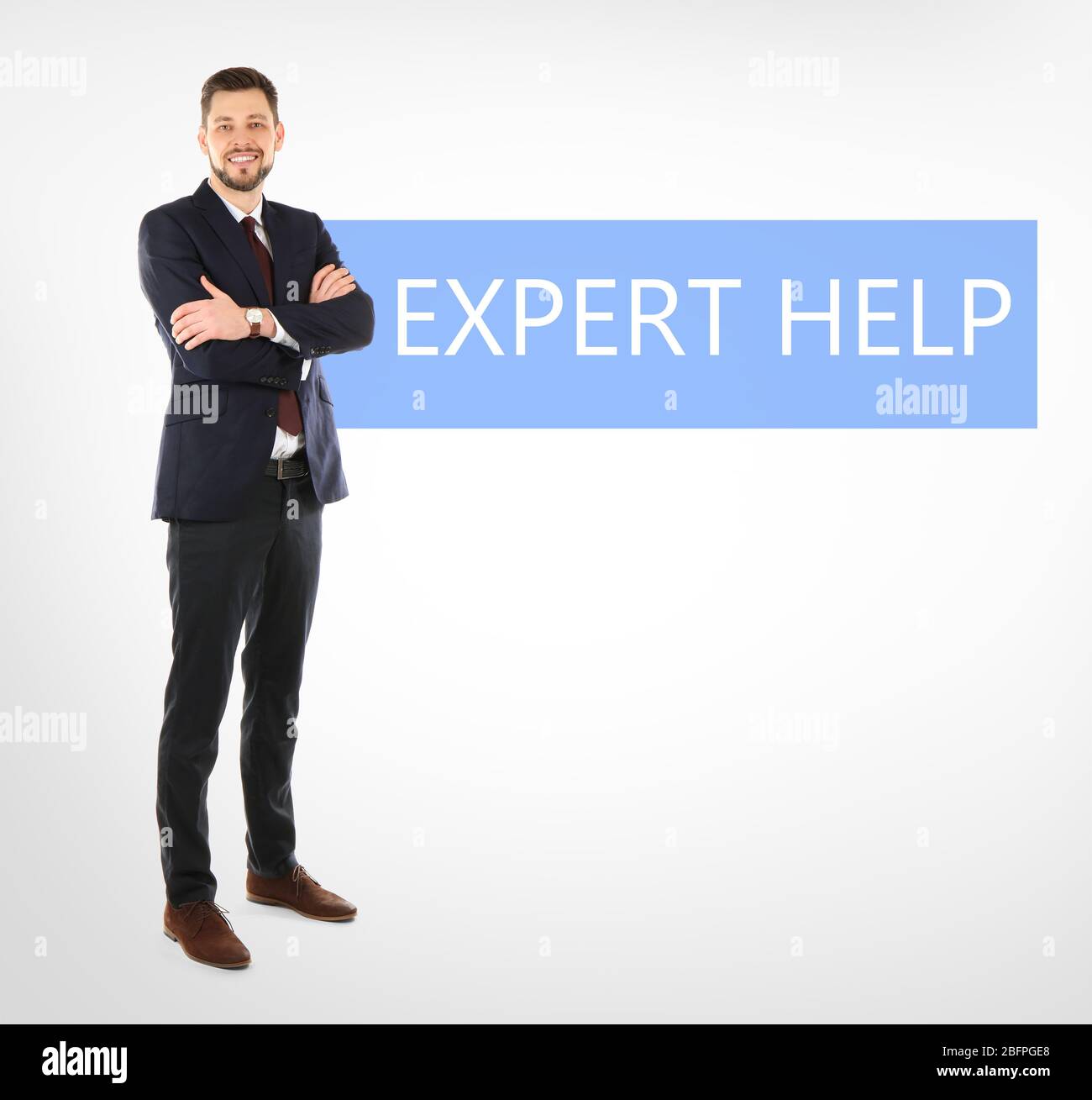 Support concept. Man and text EXPERT HELP on white background Stock ...