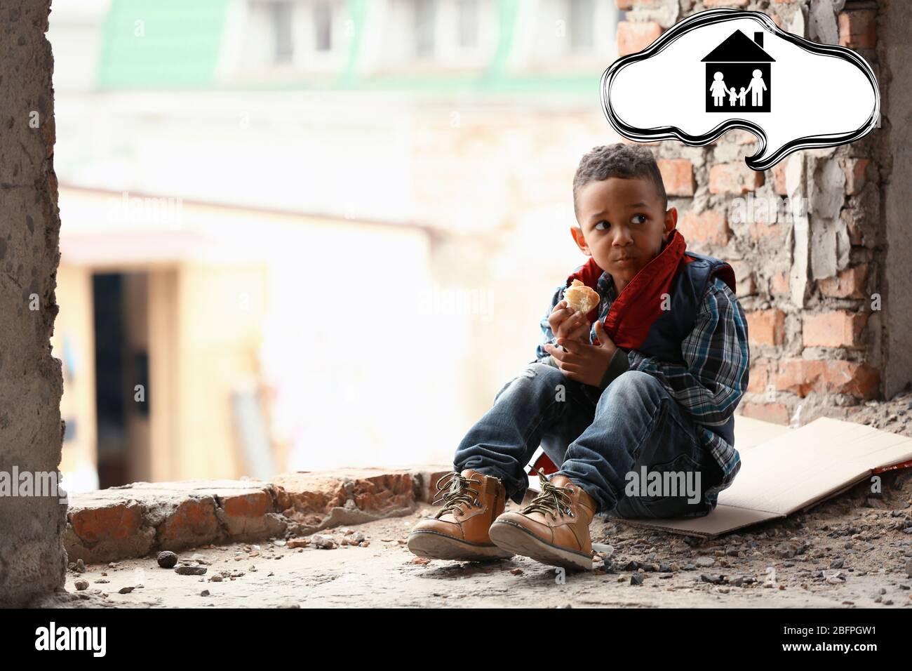 Poor Boy in Abandoned Building, Child Portraits