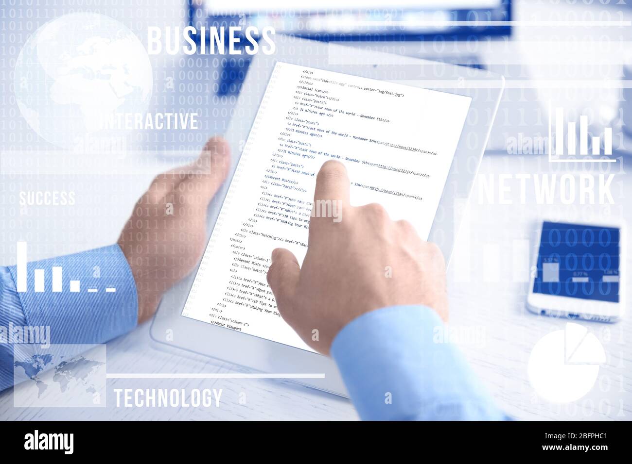 Modern technology and business concept. Man using tablet, closeup Stock Photo