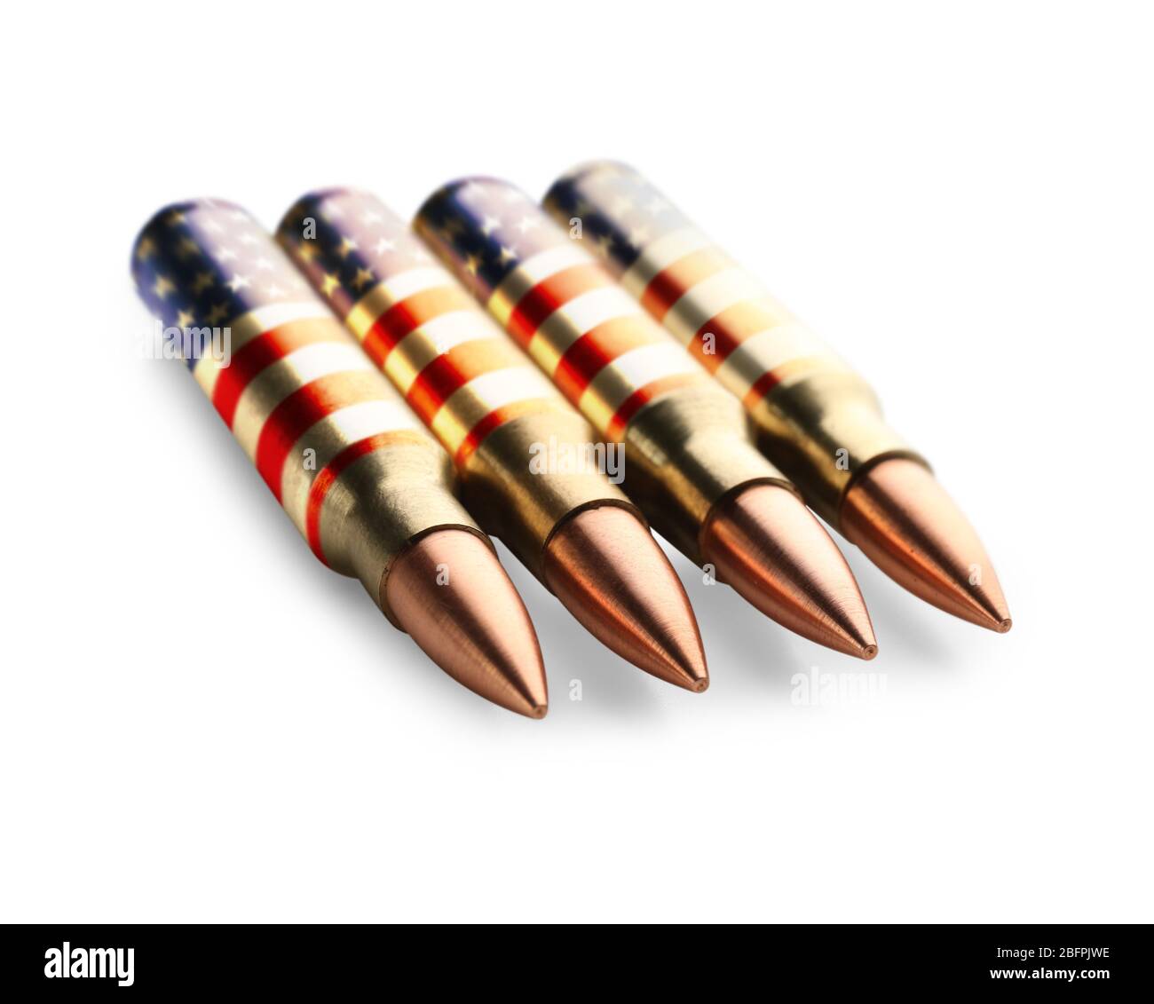Bullets with pattern of American flag on white background Stock Photo