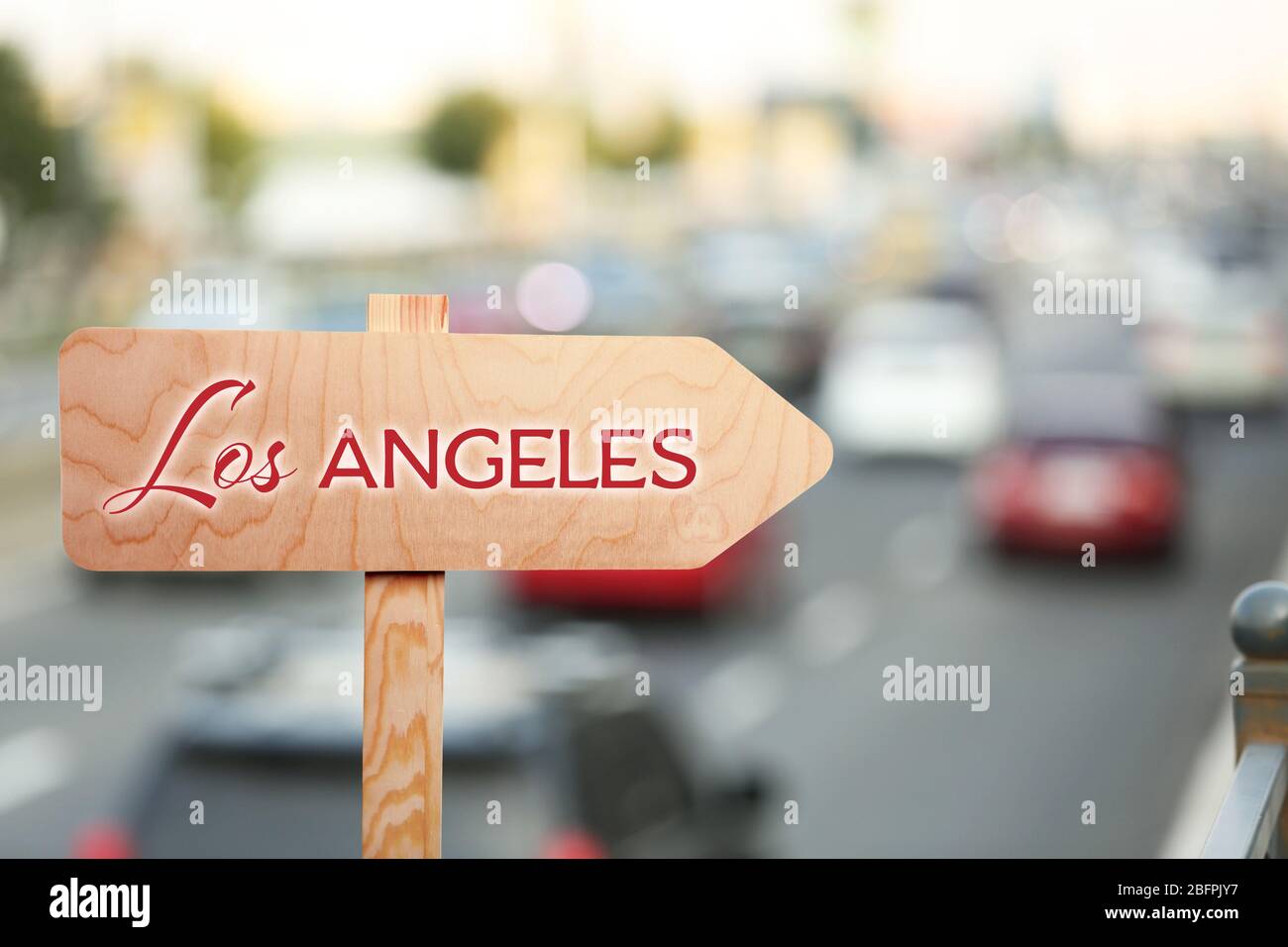 Direction sign to LOS ANGELES on street. Travel USA concept Stock Photo