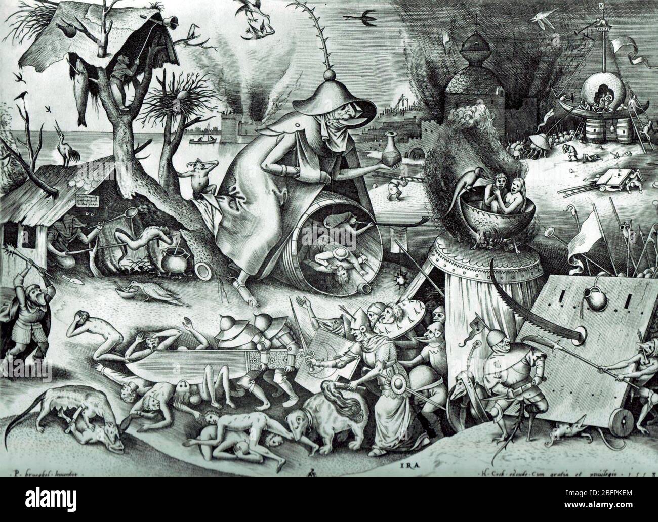 The Seven Deadly Sins or the Seven Vices engraving designed by Pieter Bruegel the Elder 1558 Stock Photo