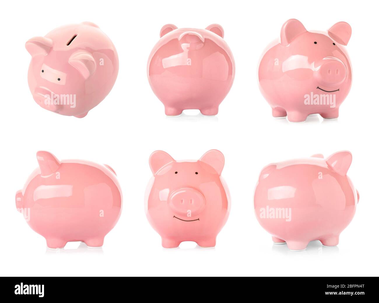 Different views of piggy bank on white background Stock Photo - Alamy