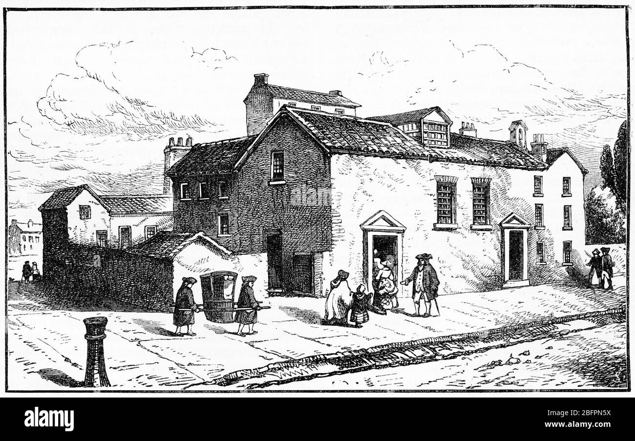 Engraving of the foundry at Moorfields, London,  in 18th Century England Stock Photo