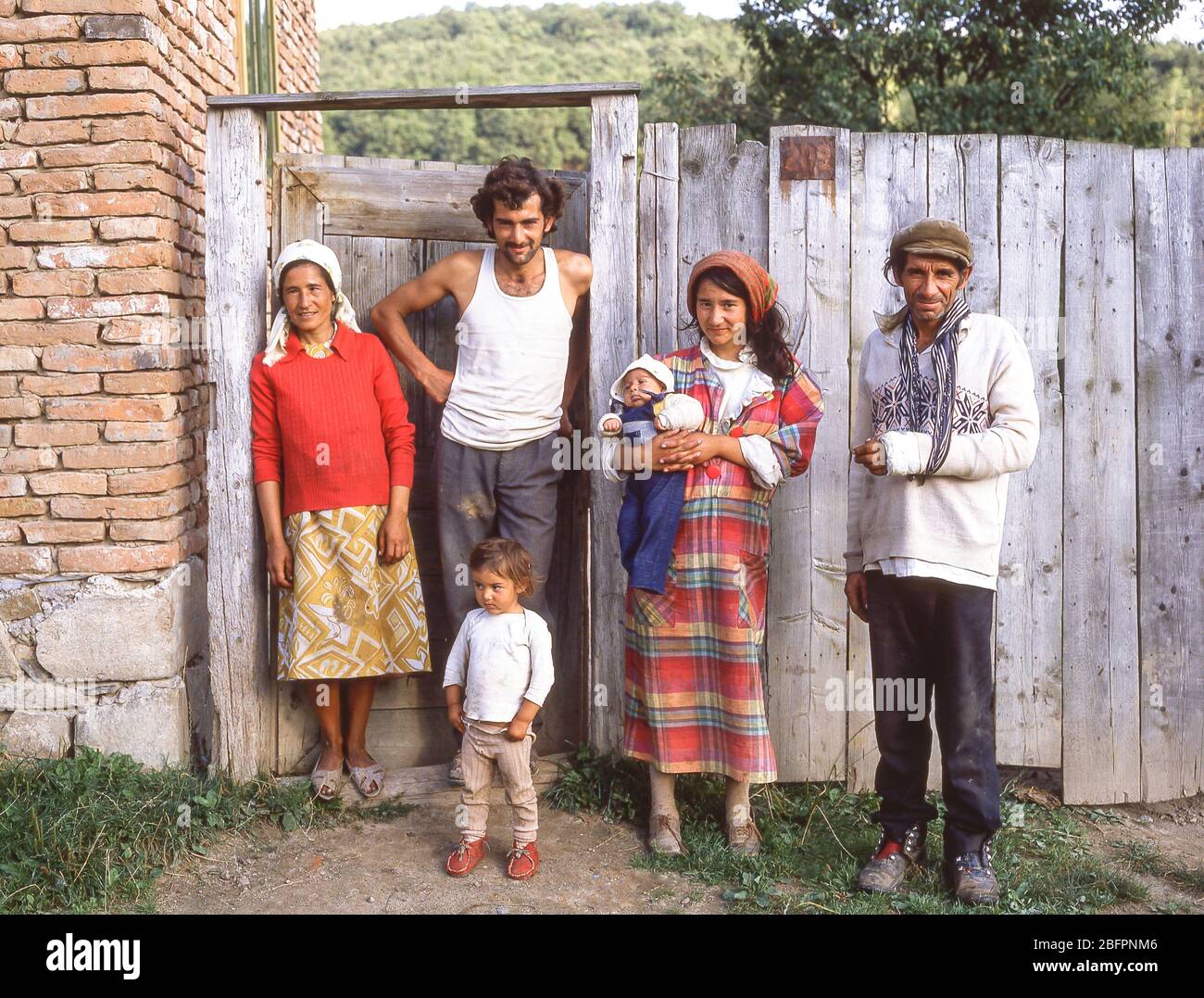 Local family group in countryside, near Bran, Brasov County, Romania Stock Photo