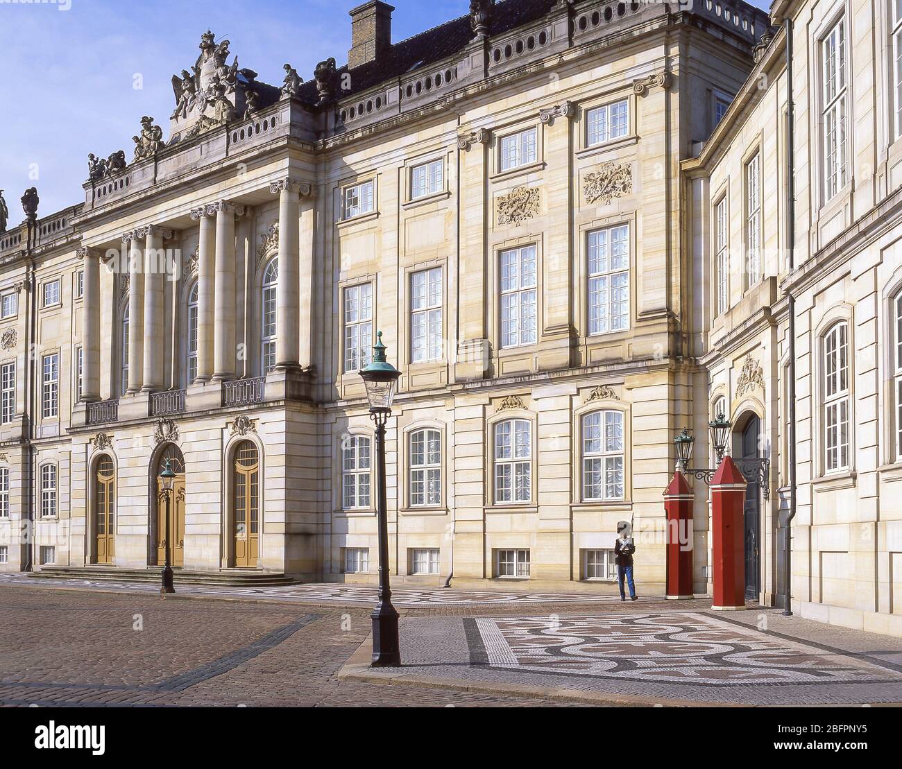 The Royal Guard, Amalienborg Palace Square,  Frederiksstaden, Copenhagen (Kobenhavn), Kingdom of Denmark Stock Photo