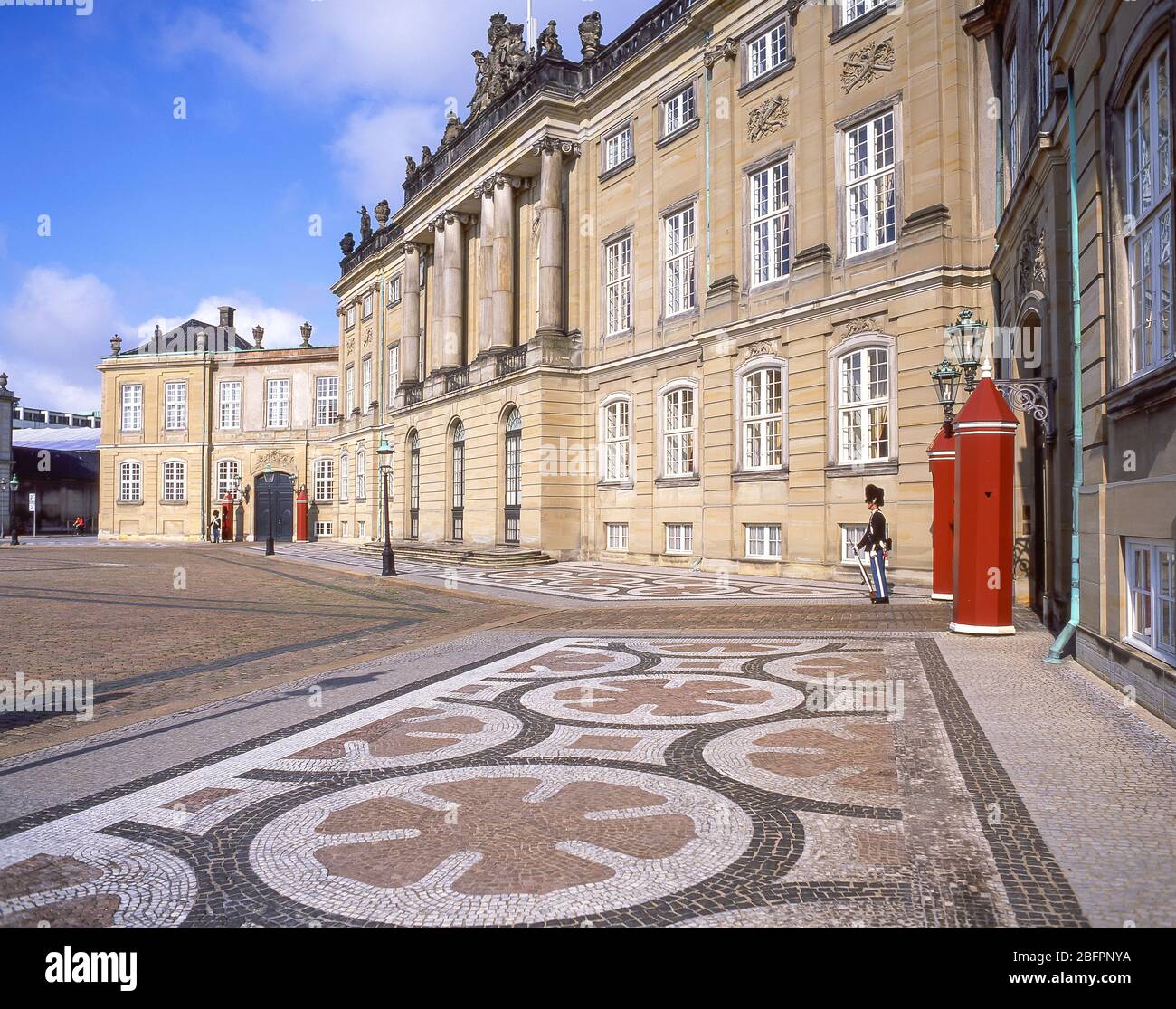 The Royal Guard, Amalienborg Palace Square,  Frederiksstaden, Copenhagen (Kobenhavn), Kingdom of Denmark Stock Photo