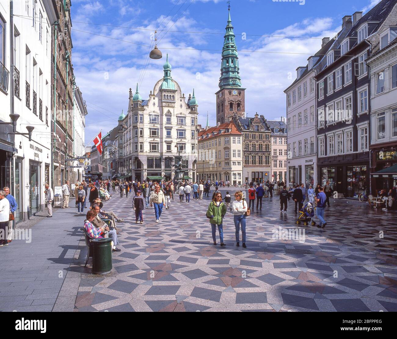 Pedestrianised Stroget (shopping street), Amagertorv, Copenhagen (Kobenhavn), Kingdom of Denmark Stock Photo