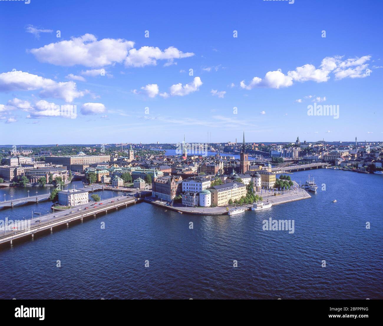 Aerial view of Gamla Stan (Old Town) from City Hall, Stadsholmen, Stockholm, Kingdom of Sweden Stock Photo