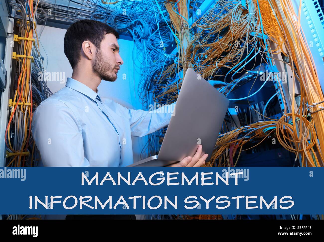 Concept Of Management Information Systems Young Engineer With Laptop