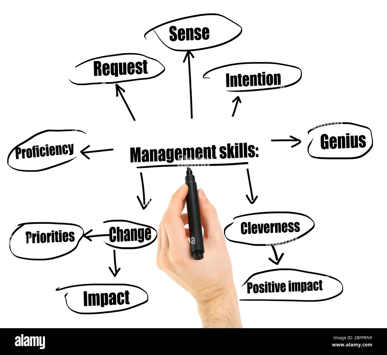 Man drawing diagram of MANAGEMENT SKILLS on white background Stock ...