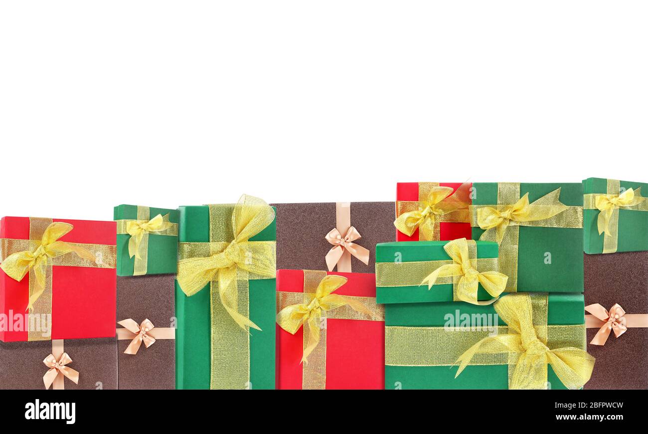 Christmas gift boxes on white background Stock Photo - Alamy