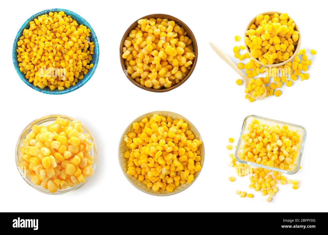 Collage of corn kernels on white background Stock Photo - Alamy