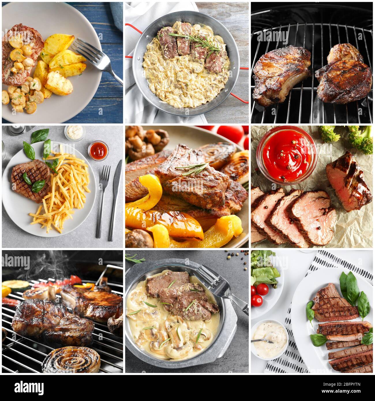 Collage of different dishes with steak Stock Photo Alamy