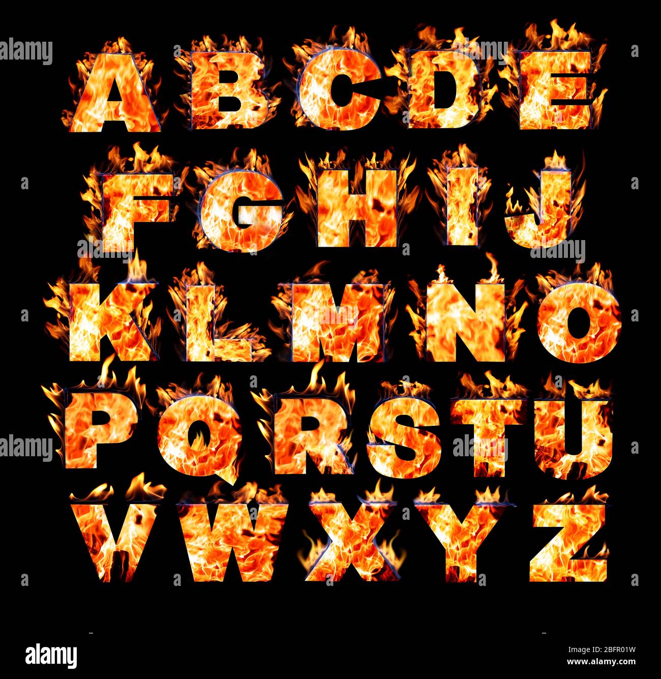 Burning alphabet on black background Stock Photo - Alamy
