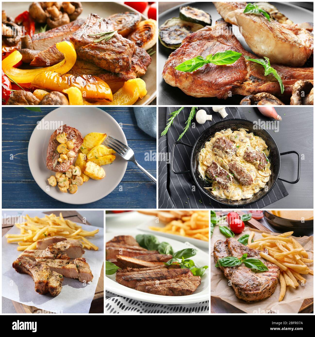 Collage of different dishes with steak Stock Photo Alamy