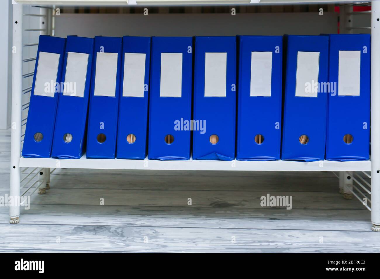 Folders with documents on shelf in archive Stock Photo