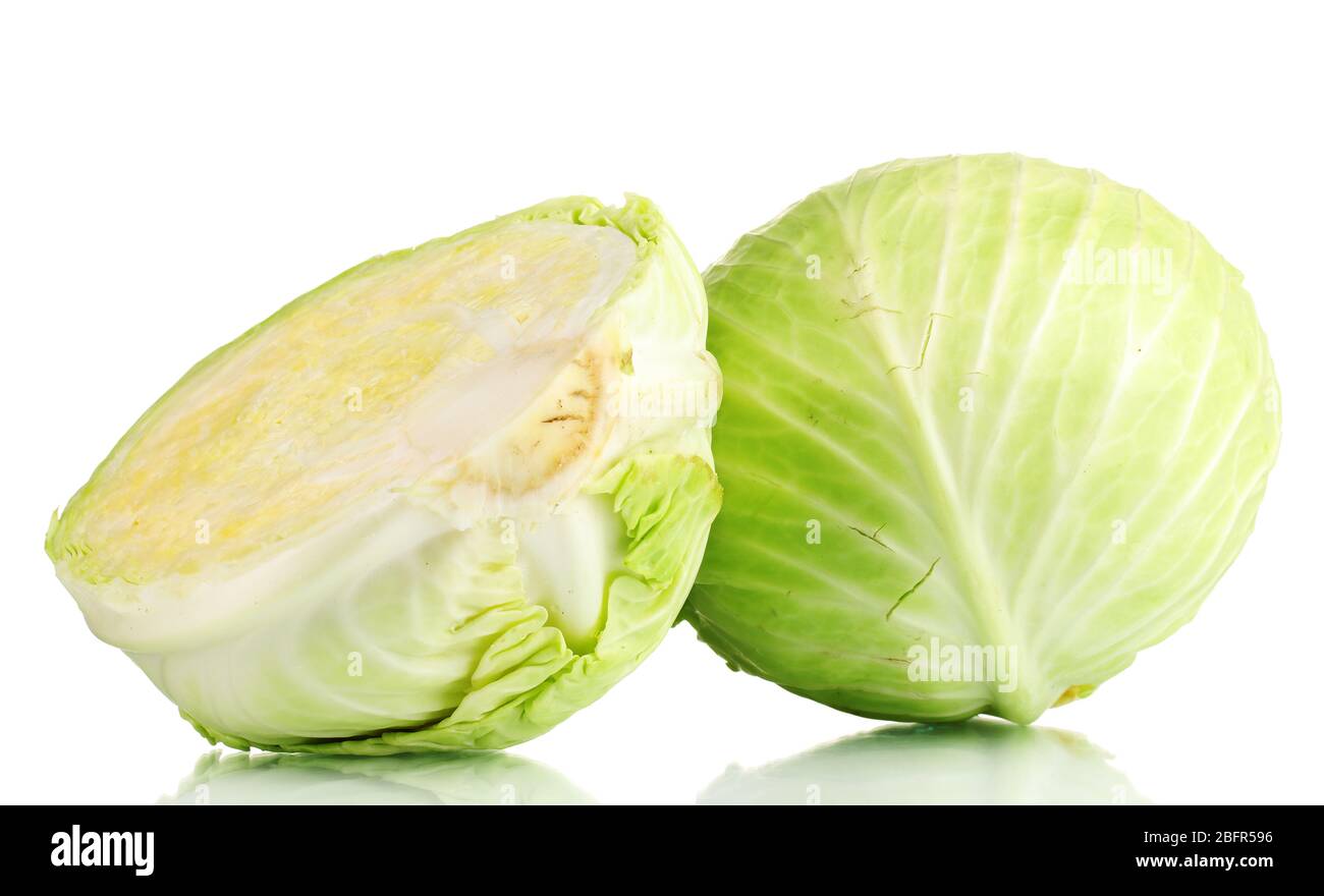 Whole cabbage and half isolated on white Stock Photo - Alamy