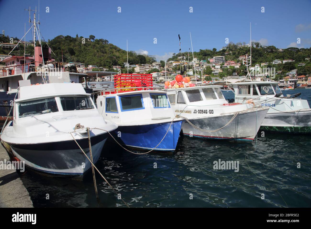 St George's Grenada Carenage Harbour Fishing Boats Stock Photo
