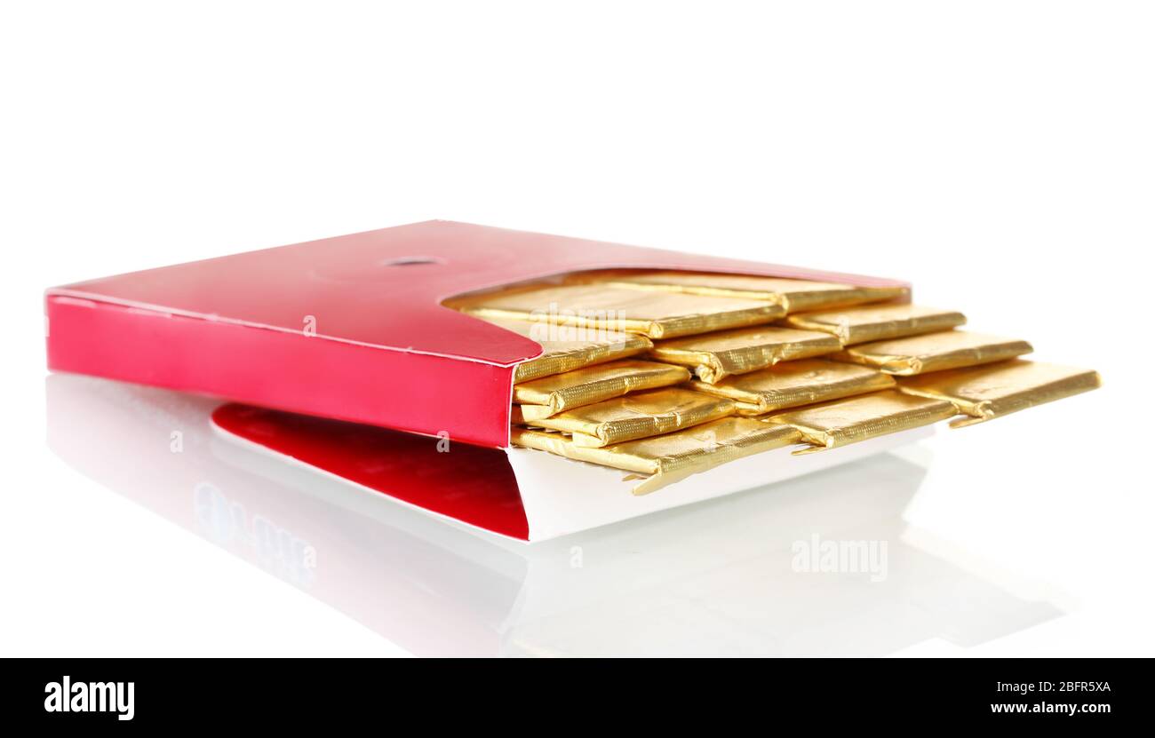 single chewing gum wrapped in standard red packaging isolated on white