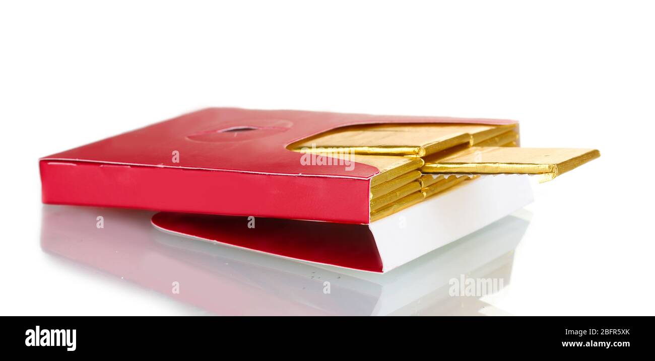 single chewing gum wrapped in standard red packaging isolated on white