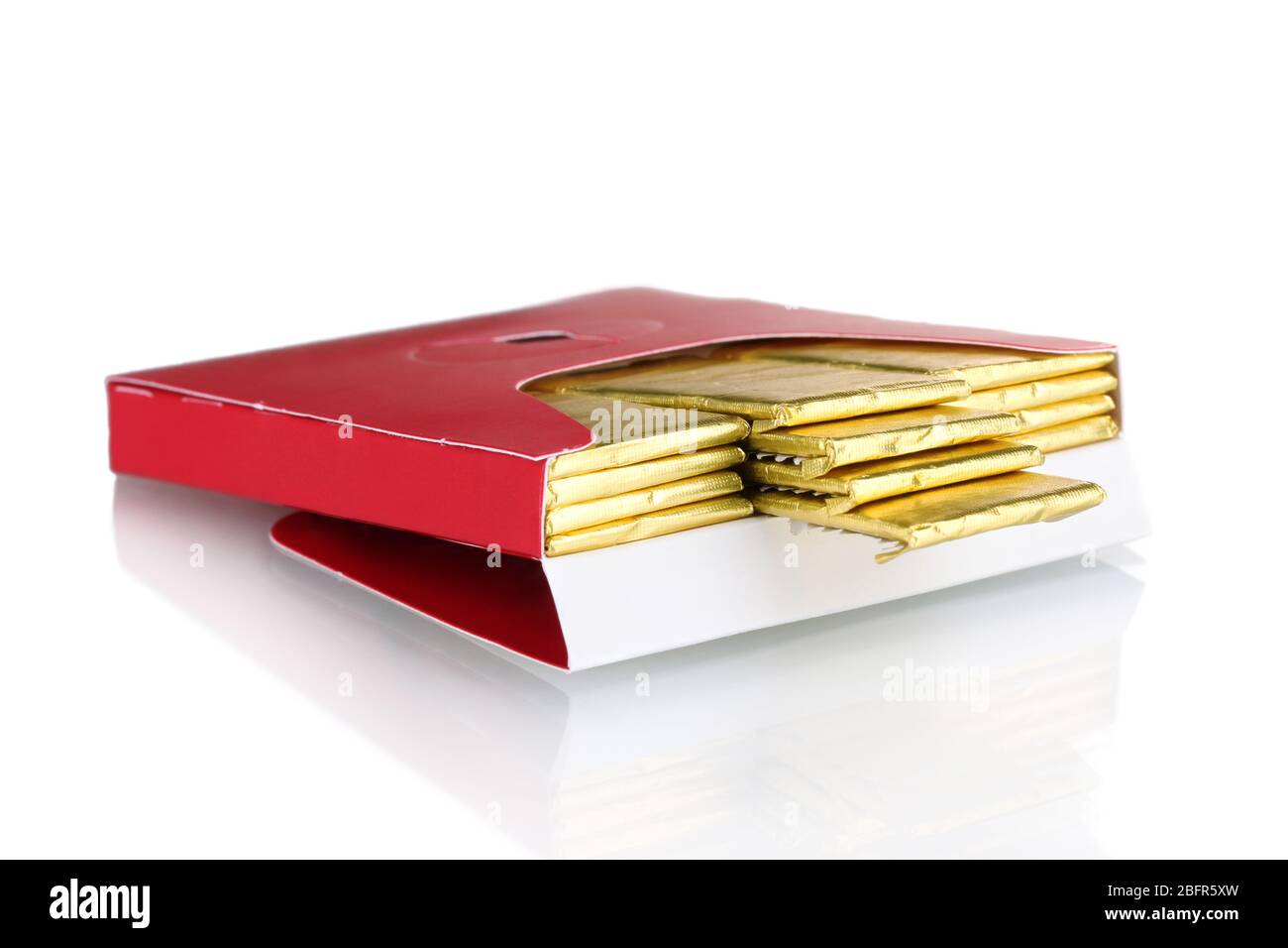 single chewing gum wrapped in standard red packaging isolated on white