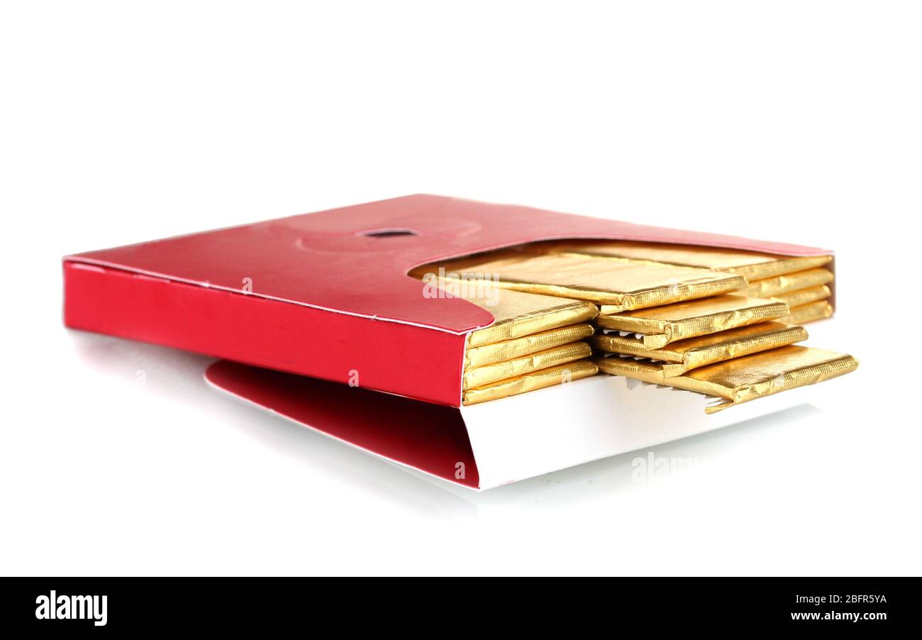 single chewing gum wrapped in standard red packaging isolated on white