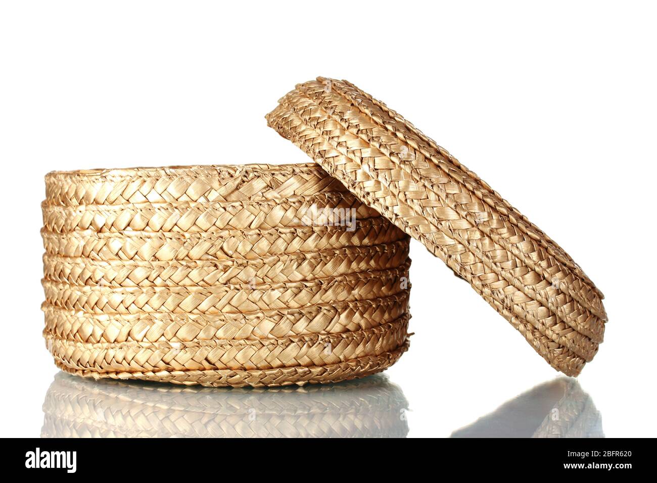 decorative empty wicker basket with lid isolated on white Stock Photo ...