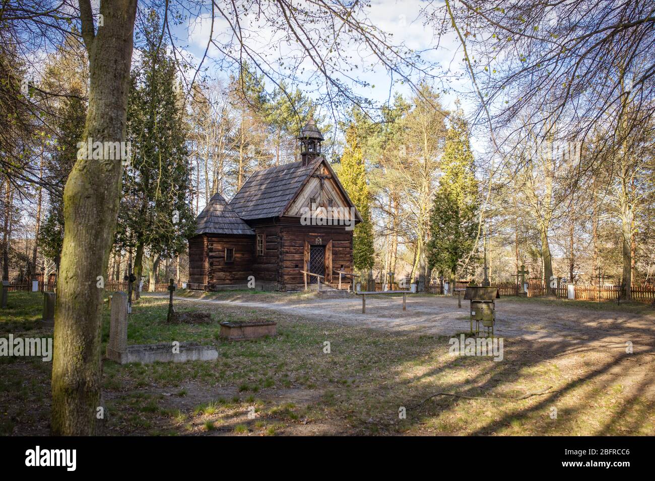 Traditional old polish countryside wooden houses and farmyards. Open