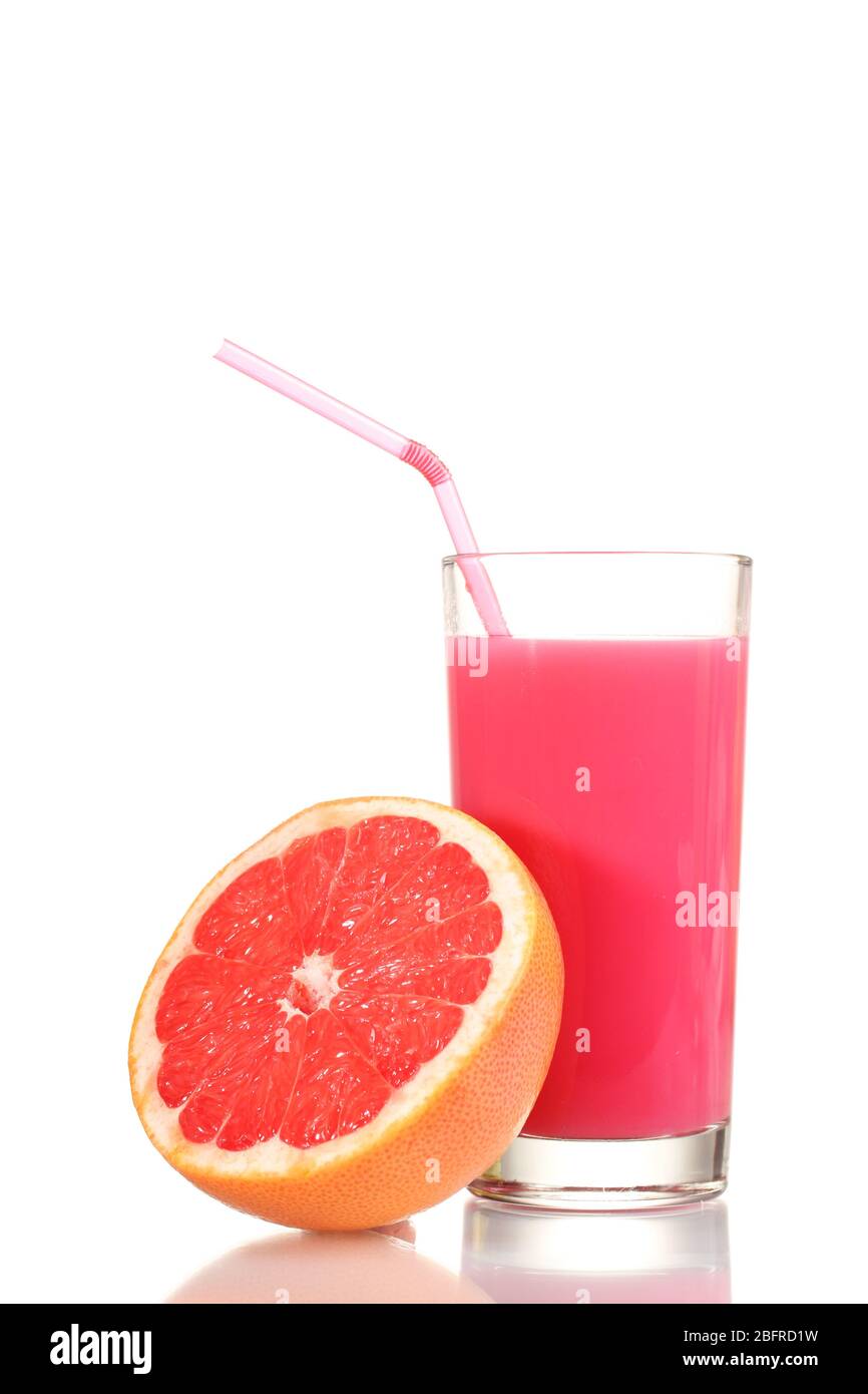 Grapefruit juice and fresh grapefruit isolated on white Stock Photo