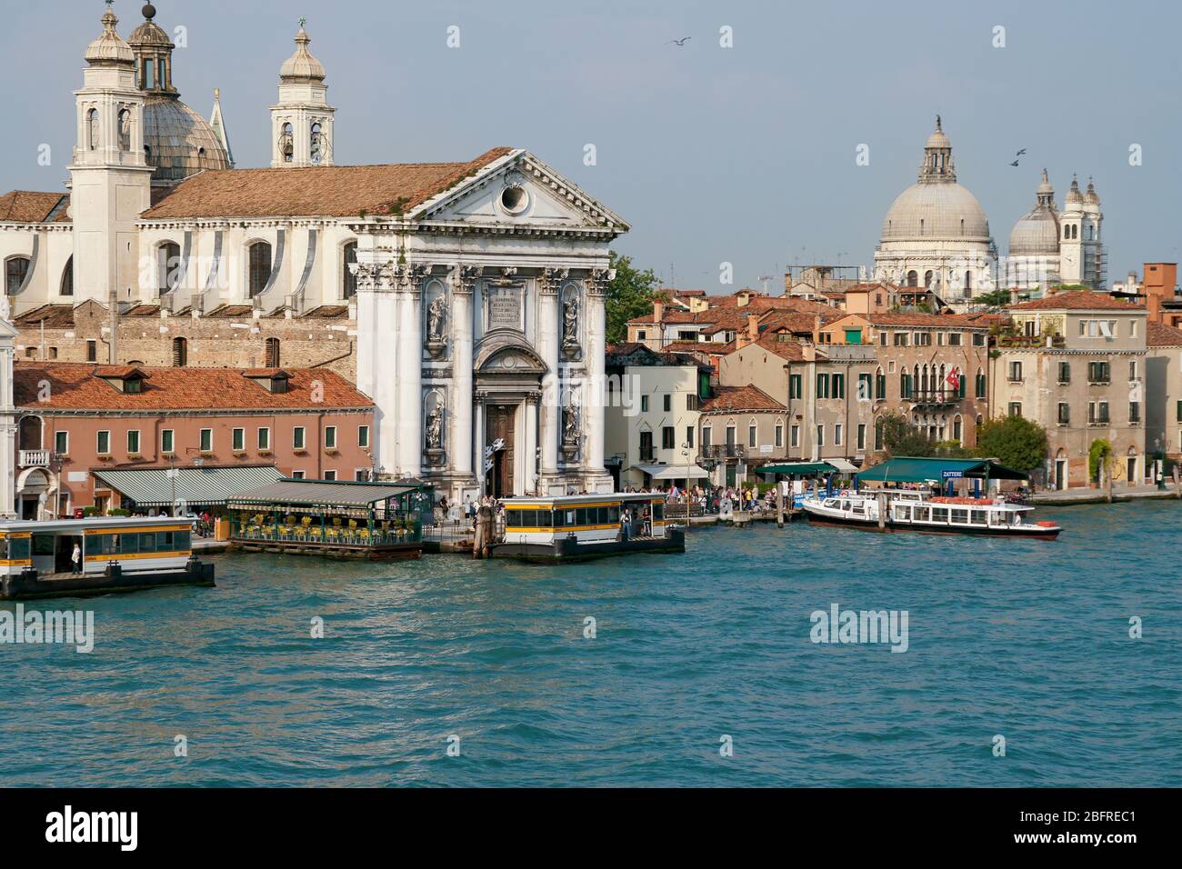 The public boat docks near the Santa maria del Rosario church known as I Gesuati. Stock Photo