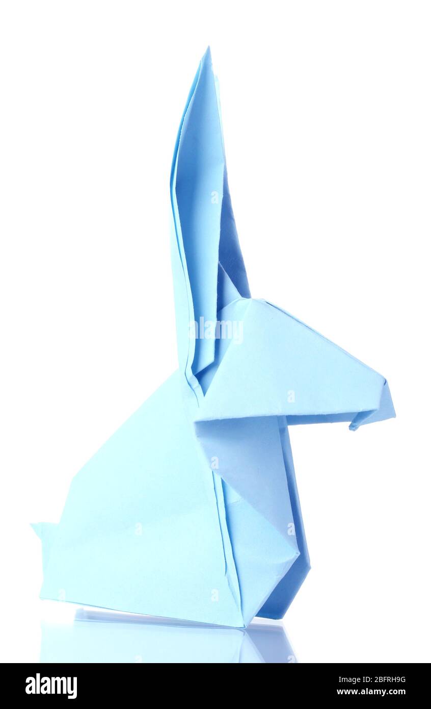 Origami Blue Rabbit Origami rabbit out of the blue paper isolated on white Stock Photo - Alamy