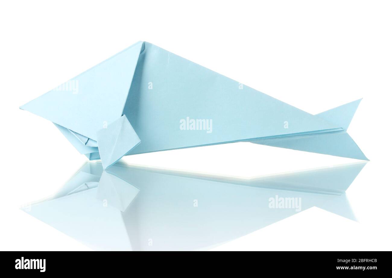 Origami fish out of the blue paper isolated on white Stock Photo - Alamy