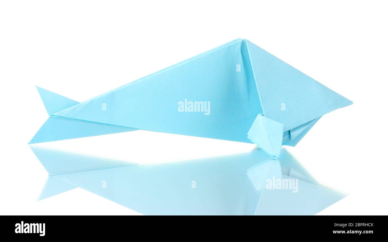 Origami fish out of the blue paper isolated on white Stock Photo - Alamy