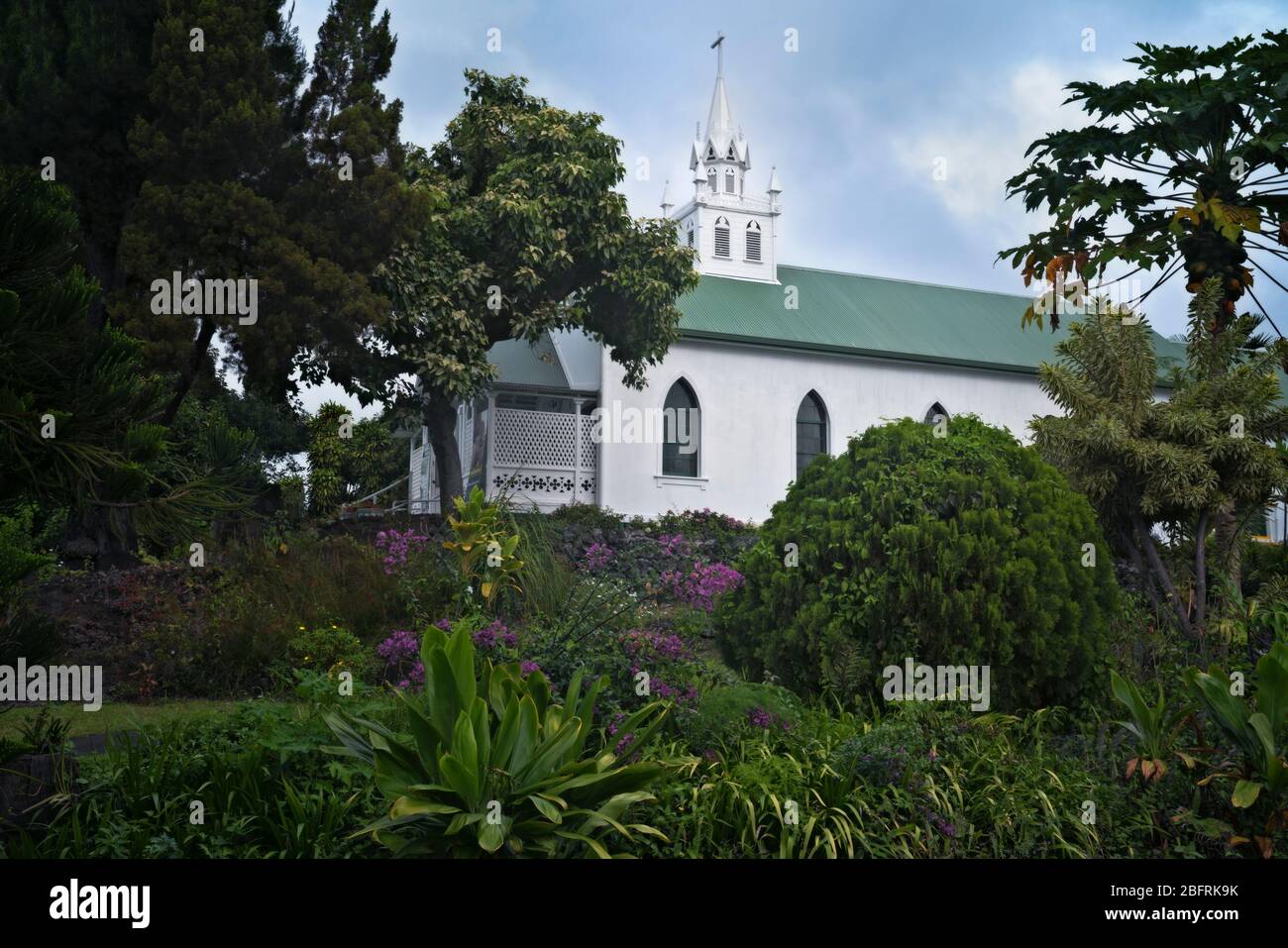 The St. Benedict Catholic Church is known as the “Painted Church” and dates to 1842 and located in the south Kona District on the Big Island of Hawaii Stock Photo