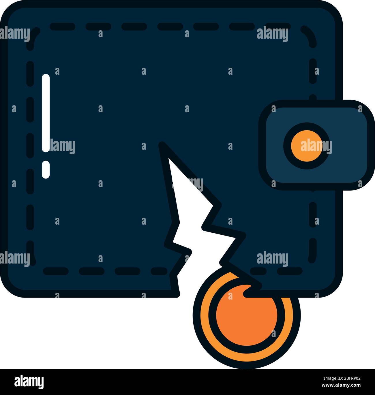 broken wallet with money coin over white background, line and fill