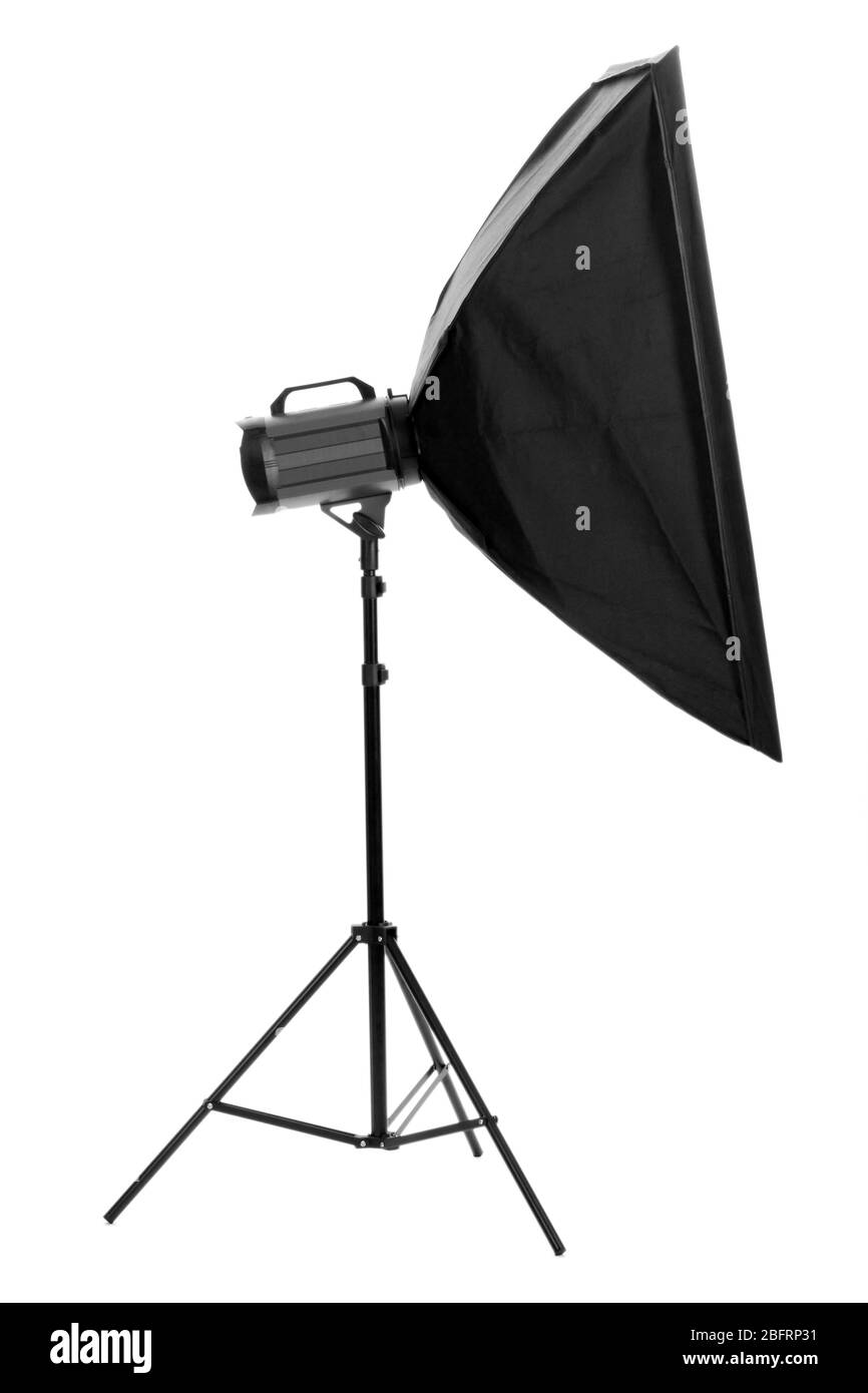 Studio flash with softbox on white background Stock Photo Alamy
