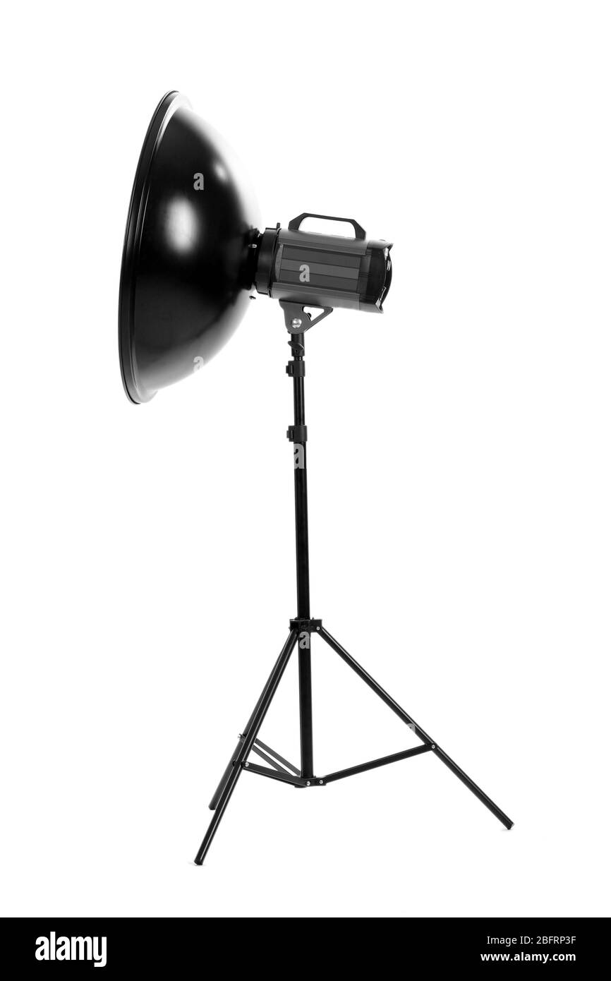 Studio flash with beauty dish isolated on white Stock Photo - Alamy