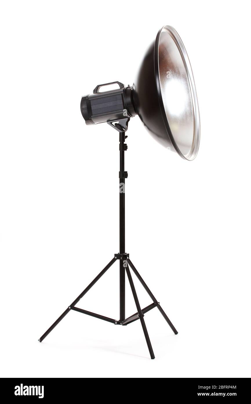 Studio flash with beauty dish isolated on white Stock Photo - Alamy