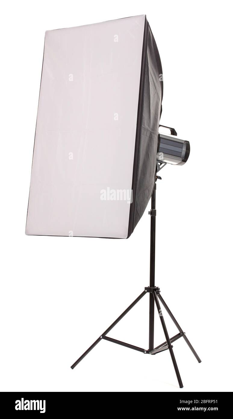 Studio flash with soft-box on white background Stock Photo - Alamy
