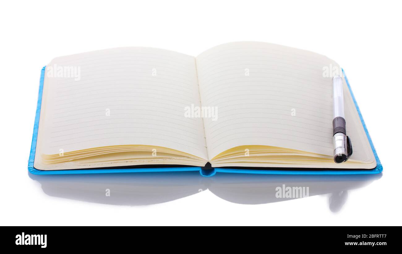 beautiful notebook and pen isolated on white Stock Photo - Alamy