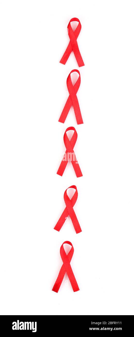Aids awareness red ribbons isolated on white Stock Photo - Alamy