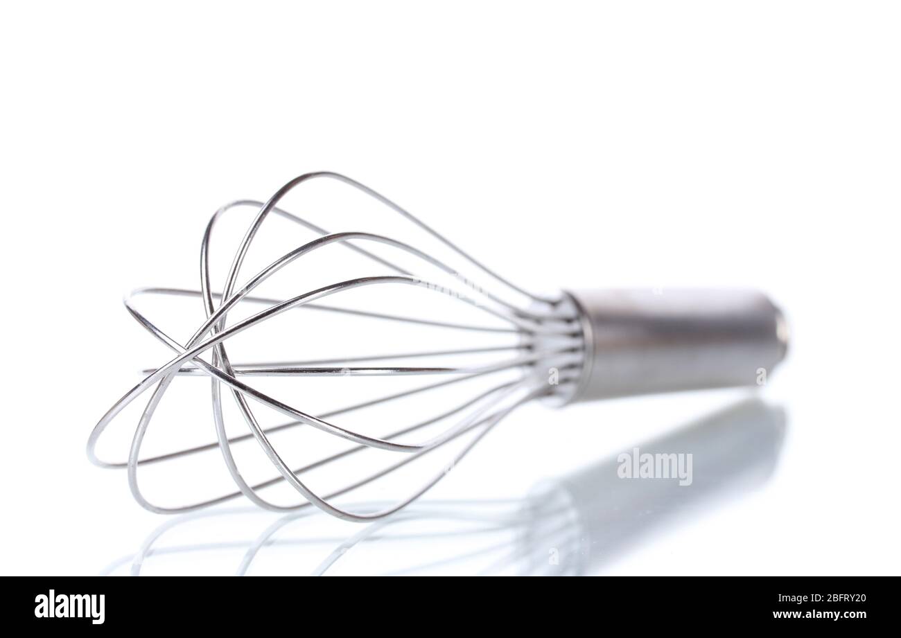 Metal whisk for whipping eggs isolated on white Stock Photo Alamy