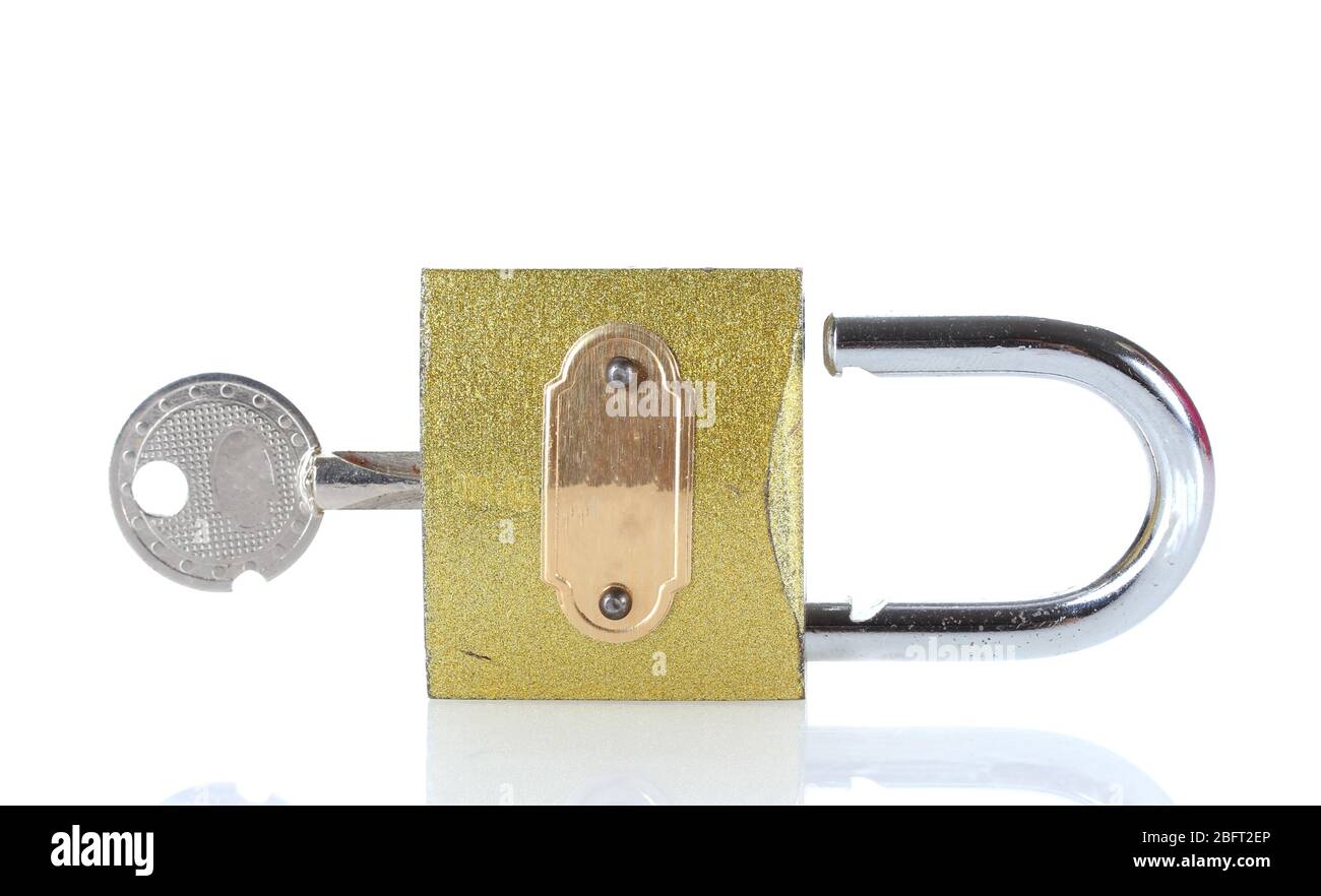 golden padlock with key isolated on white Stock Photo - Alamy