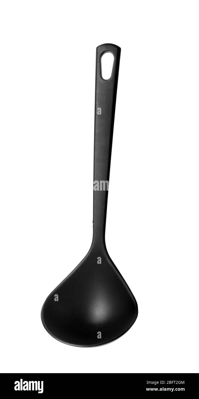 black kitchen ladle isolated on white Stock Photo Alamy