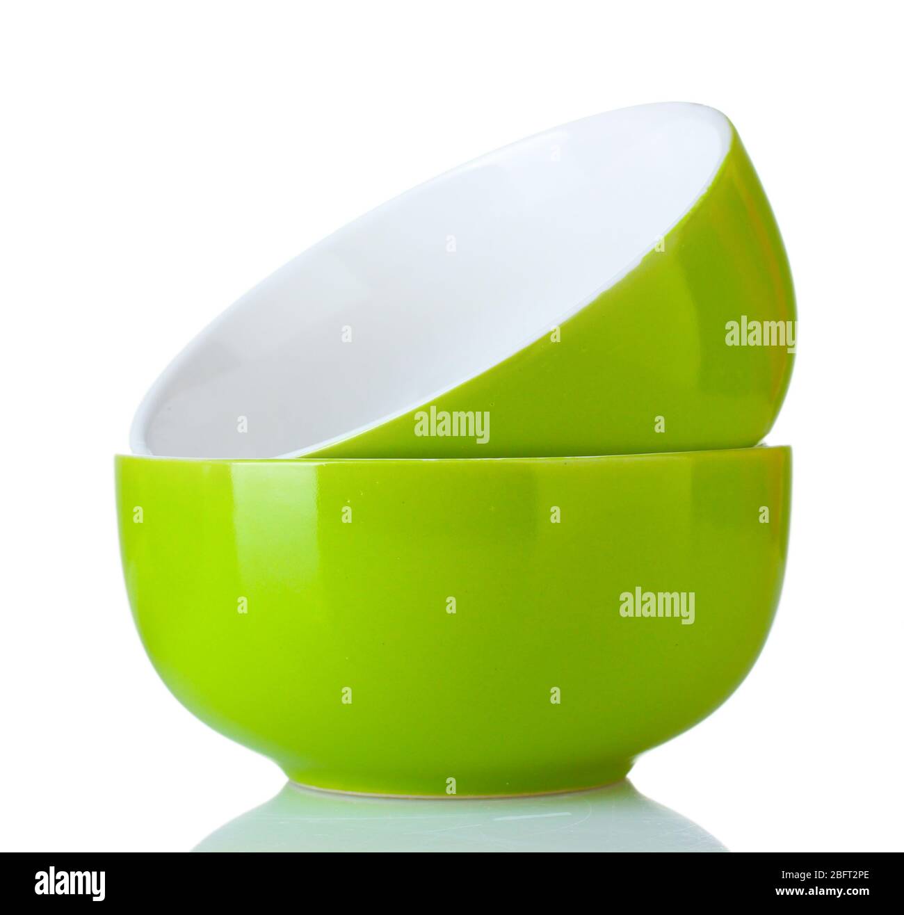 bright green empty bowls isolated on white Stock Photo