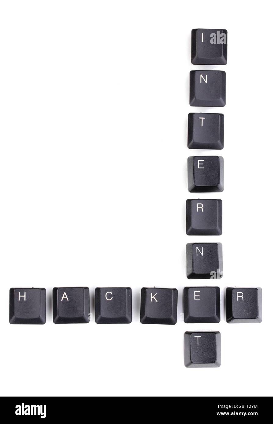 Keyboard keys saying internet-hacker isolated on white Stock Photo